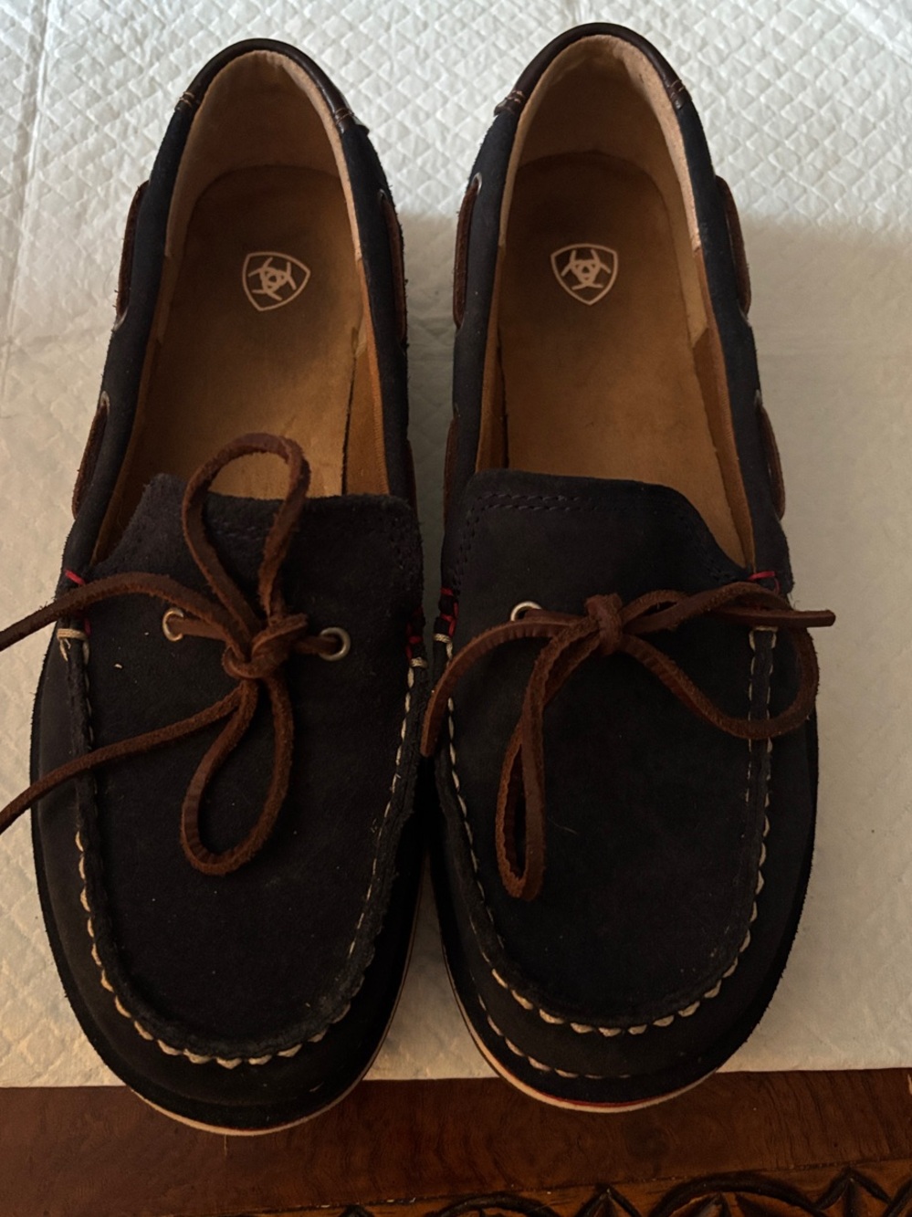 Ariat WoMen's Navy Suede Moccasin Loafers with Brown Laces